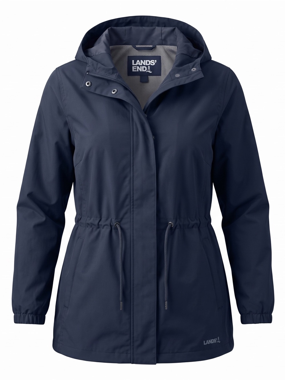 Lands' End Navy Hooded Trench Raincoat